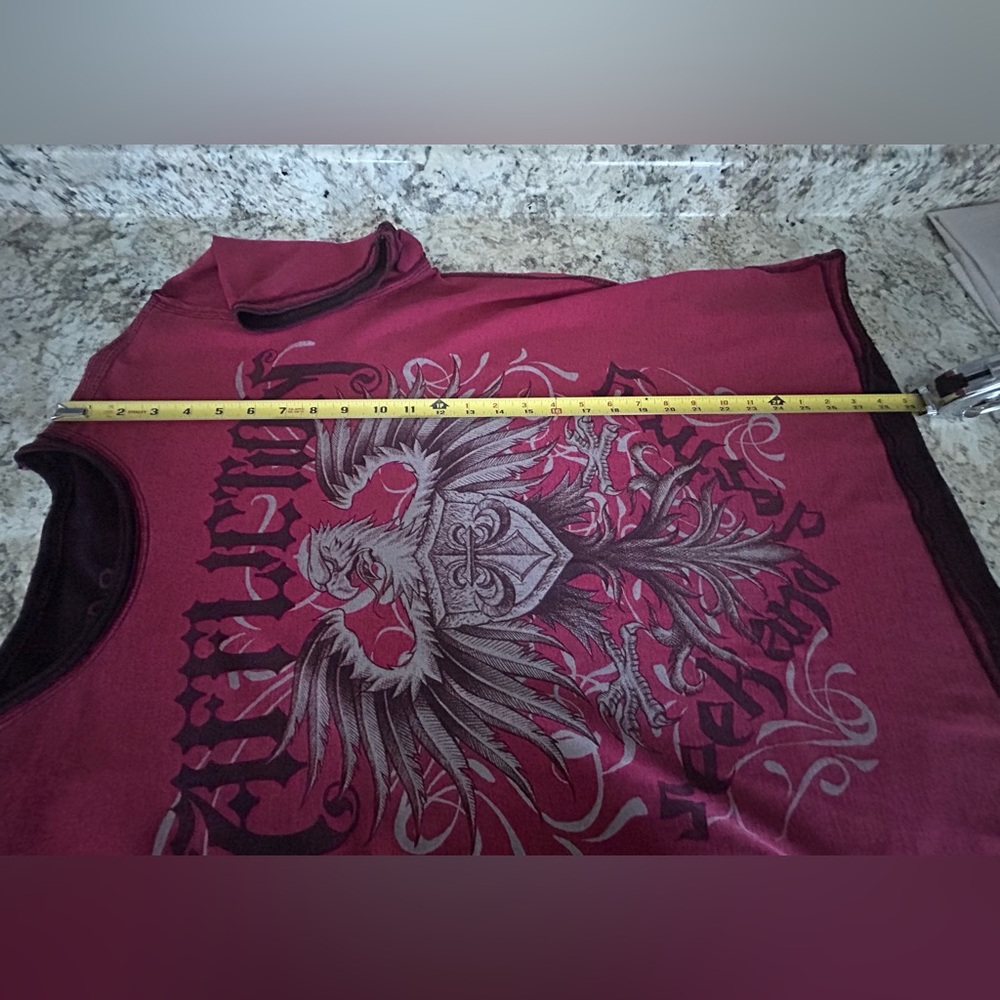 Affliction Seek and Destroy Reversible Graphic Print Burgundy Black Shirt Sz XL - Picture 11 of 11